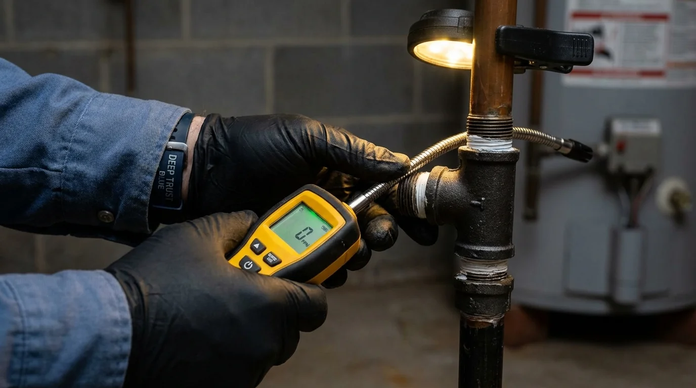 Gas leak detection with electronic sniffer by Johns Plumbing LLC in Holcomb