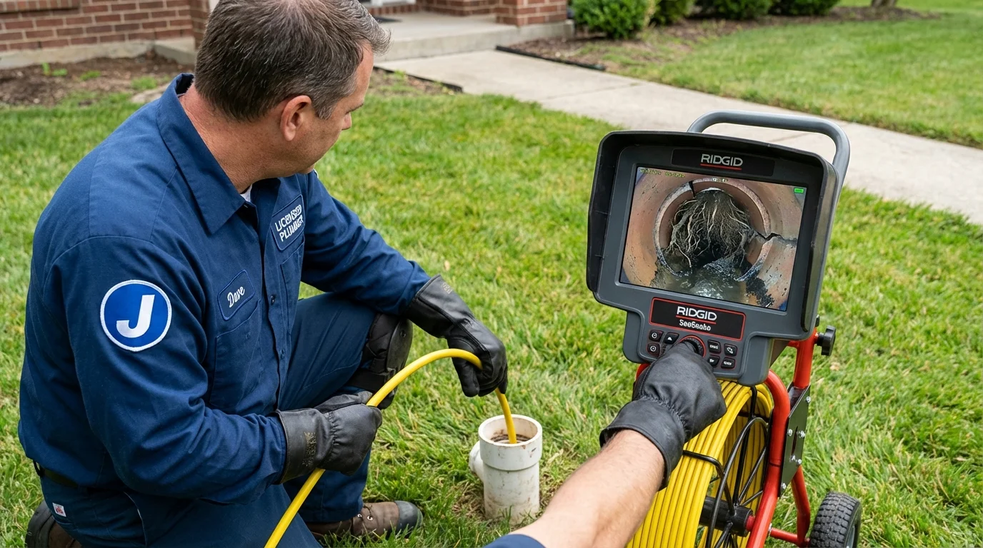 Sewer camera inspection being performed by Johns Plumbing LLC in Holcomb