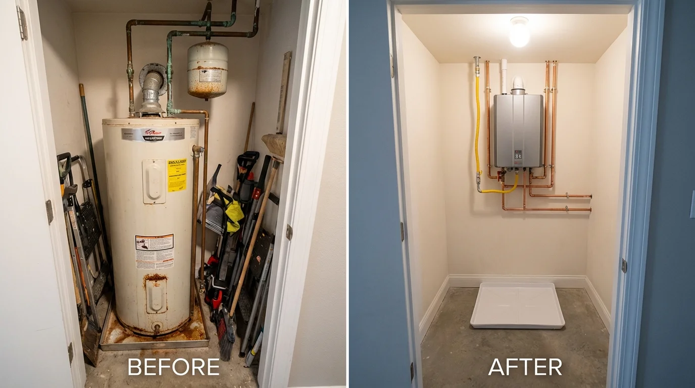 Tank water heater versus wall-mounted tankless unit comparison for Holcomb, KS homeowners